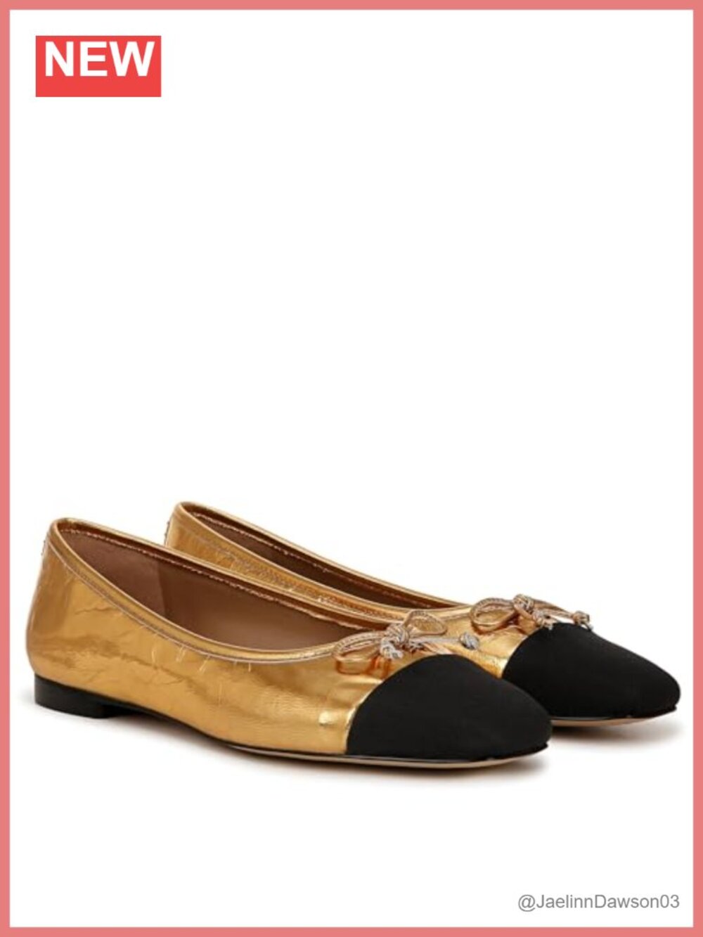 Leather Cap-Toe Ballerina Ballet Flat Bow Slip-On